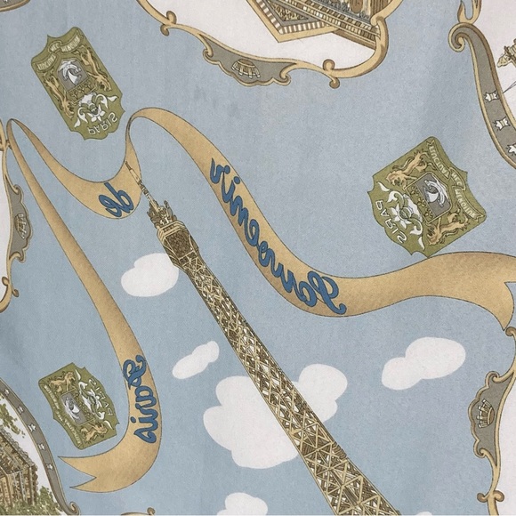 Vintage Roger L. Paris 34” Square Women’s Wrap Scarf Light Blue Eiffel Tower VTG - Picture 2 of 7